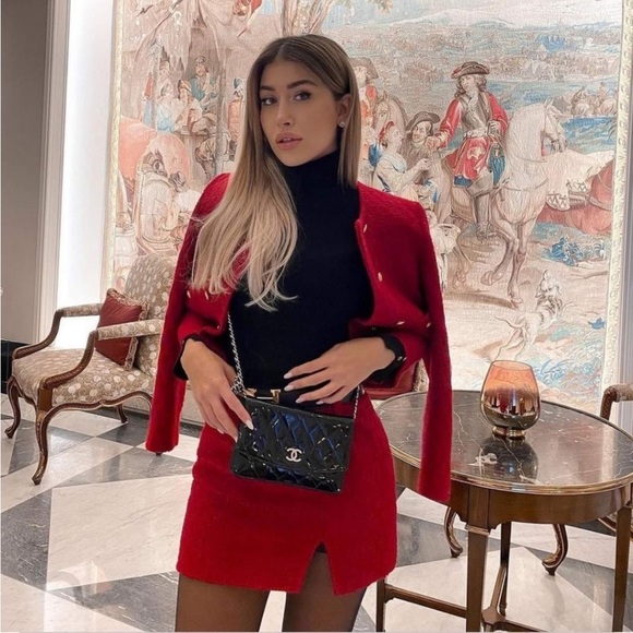 ZARA Double Breasted Blazer Lady Jacket Red Textured Tweed Boucle Size Medium - Picture 7 of 16